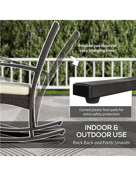 Outsunny Outdoor PE Rattan Rocking Chair Set of 2, Garden Rocking Chair Set with Armrest and Cushion, Brown