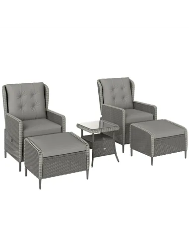 Outsunny Five-Piece Reclining Rattan Chair Set - Charcoal Grey
