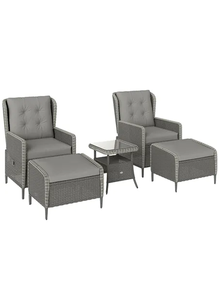 Outsunny Five-Piece Reclining Rattan Chair Set - Charcoal Grey