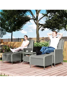 Outsunny Five-Piece Reclining Rattan Chair Set - Charcoal Grey 2
