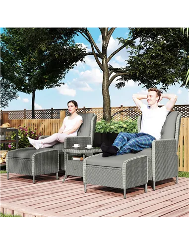 Outsunny Five-Piece Reclining Rattan Chair Set - Charcoal Grey