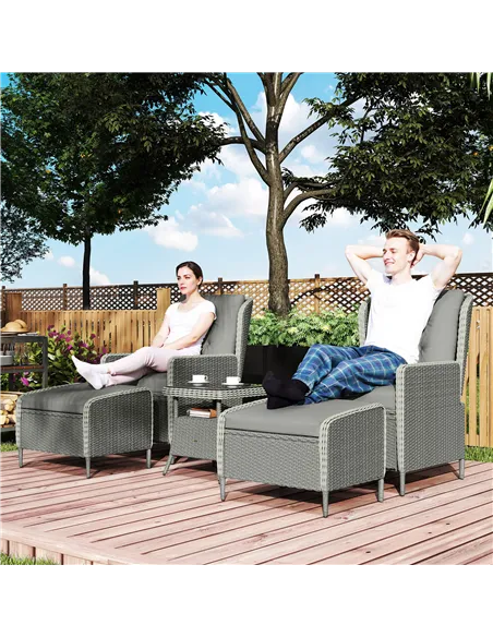 Outsunny Five-Piece Reclining Rattan Chair Set - Charcoal Grey