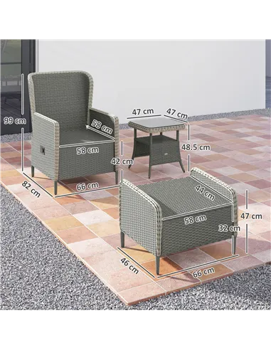 Outsunny Five-Piece Reclining Rattan Chair Set - Charcoal Grey