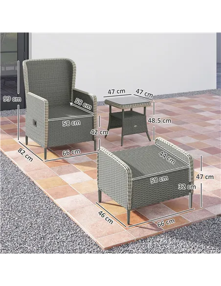 Outsunny Five-Piece Reclining Rattan Chair Set - Charcoal Grey