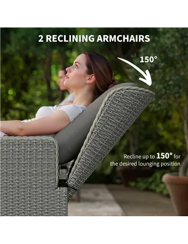 Outsunny Five-Piece Reclining Rattan Chair Set - Charcoal Grey