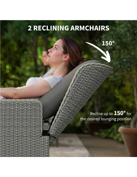 Outsunny Five-Piece Reclining Rattan Chair Set - Charcoal Grey