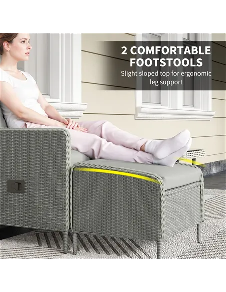 Outsunny Five-Piece Reclining Rattan Chair Set - Charcoal Grey