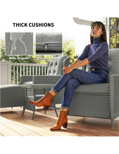 Outsunny Five-Piece Reclining Rattan Chair Set - Charcoal Grey