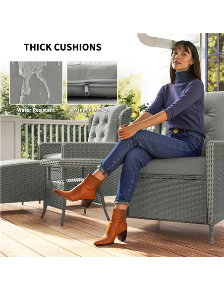 Outsunny Five-Piece Reclining Rattan Chair Set - Charcoal Grey