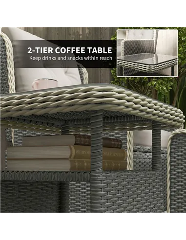 Outsunny Five-Piece Reclining Rattan Chair Set - Charcoal Grey
