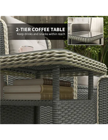 Outsunny Five-Piece Reclining Rattan Chair Set - Charcoal Grey