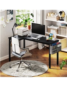 HOMCOM L-Shaped Computer Gaming Desk with Fabric Bag, Hooks and Cable Management, 145 x 81 x 76cm - Black 2
