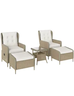 Outsunny Five-Piece Reclining Rattan Chair Set - Light Grey