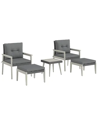 Outsunny Five-Piece Rattan Patio Set, with Wood-Top Table - Grey