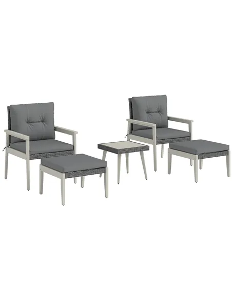 Outsunny Five-Piece Rattan Patio Set, with Wood-Top Table - Grey
