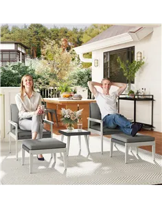 Outsunny Five-Piece Rattan Patio Set, with Wood-Top Table - Grey 2