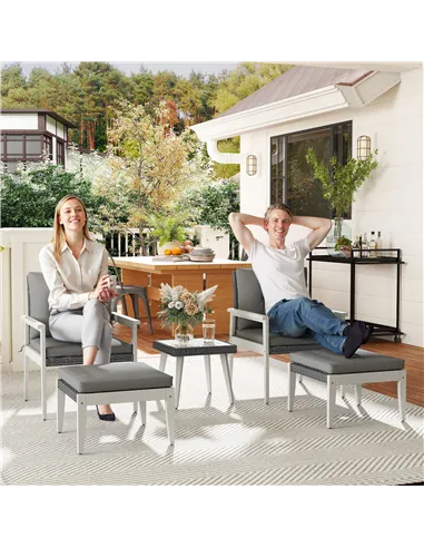 Outsunny Five-Piece Rattan Patio Set, with Wood-Top Table - Grey