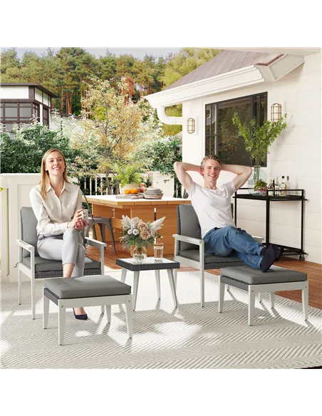 Outsunny Five-Piece Rattan Patio Set, with Wood-Top Table - Grey