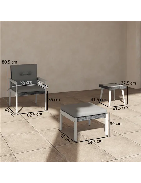 Outsunny Five-Piece Rattan Patio Set, with Wood-Top Table - Grey