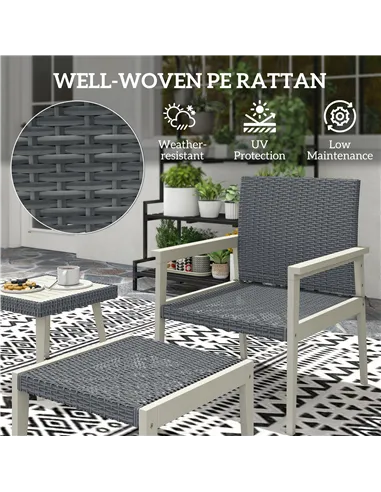 Outsunny Five-Piece Rattan Patio Set, with Wood-Top Table - Grey