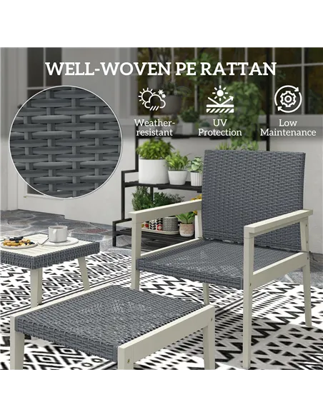 Outsunny Five-Piece Rattan Patio Set, with Wood-Top Table - Grey