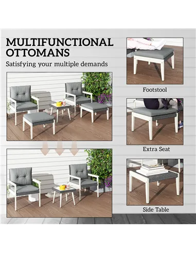 Outsunny Five-Piece Rattan Patio Set, with Wood-Top Table - Grey