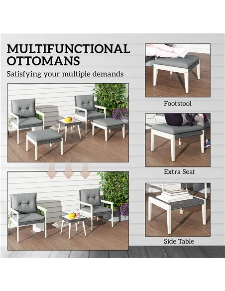 Outsunny Five-Piece Rattan Patio Set, with Wood-Top Table - Grey