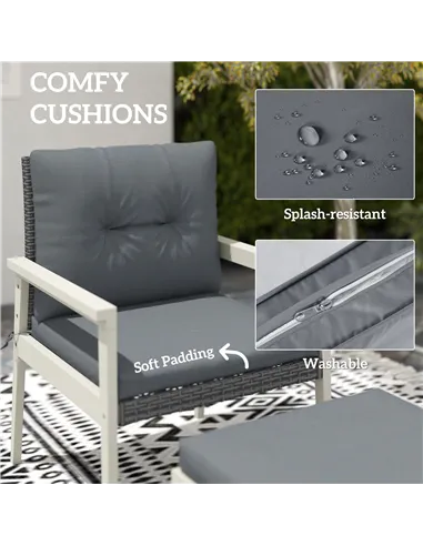 Outsunny Five-Piece Rattan Patio Set, with Wood-Top Table - Grey