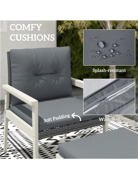 Outsunny Five-Piece Rattan Patio Set, with Wood-Top Table - Grey