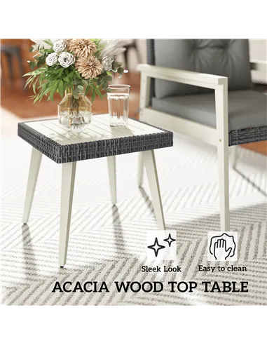 Outsunny Five-Piece Rattan Patio Set, with Wood-Top Table - Grey