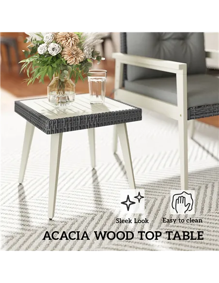 Outsunny Five-Piece Rattan Patio Set, with Wood-Top Table - Grey