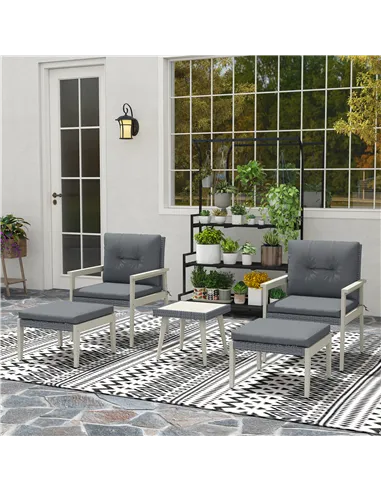 Outsunny Five-Piece Rattan Patio Set, with Wood-Top Table - Grey