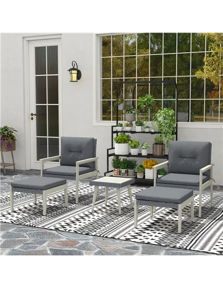 Outsunny Five-Piece Rattan Patio Set, with Wood-Top Table - Grey