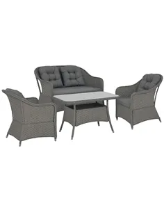 Outsunny Four-Piece Rattan Set, with Glass-Top Table - Light Grey