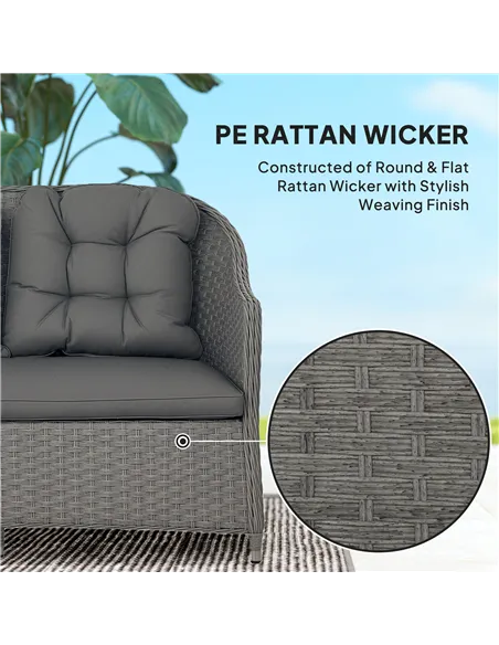 Outsunny Four-Piece Rattan Set, with Glass-Top Table - Light Grey