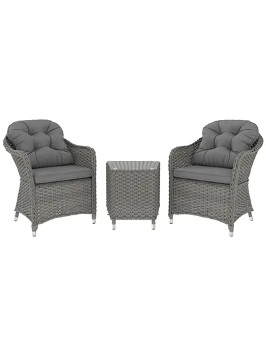 Outsunny Three-Piece Super Padded Rattan Set - Light Grey