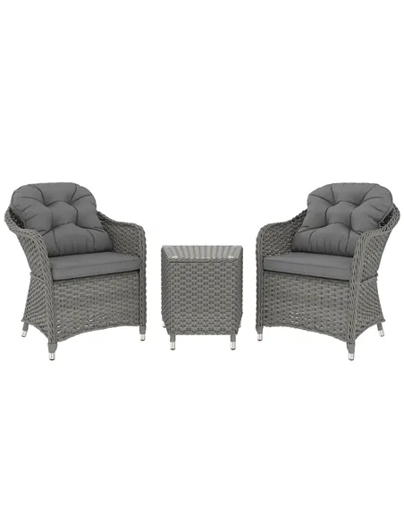 Outsunny Three-Piece Super Padded Rattan Set - Light Grey