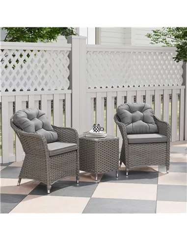 Outsunny Three-Piece Super Padded Rattan Set - Light Grey