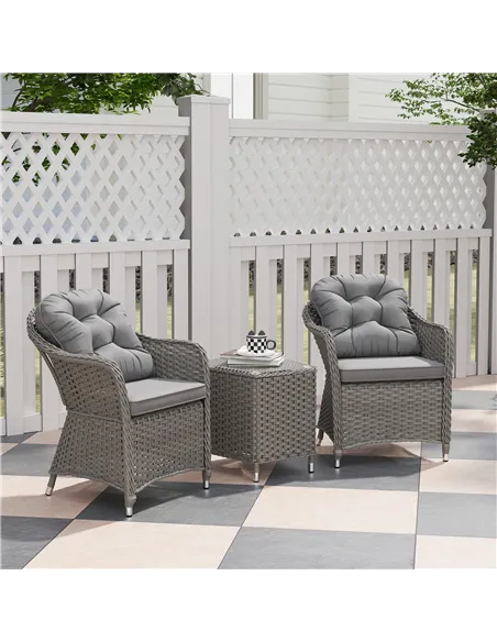 Outsunny Three-Piece Super Padded Rattan Set - Light Grey