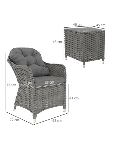 Outsunny Three-Piece Super Padded Rattan Set - Light Grey
