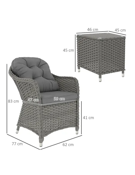 Outsunny Three-Piece Super Padded Rattan Set - Light Grey