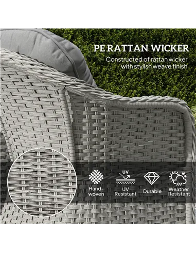 Outsunny Three-Piece Super Padded Rattan Set - Light Grey