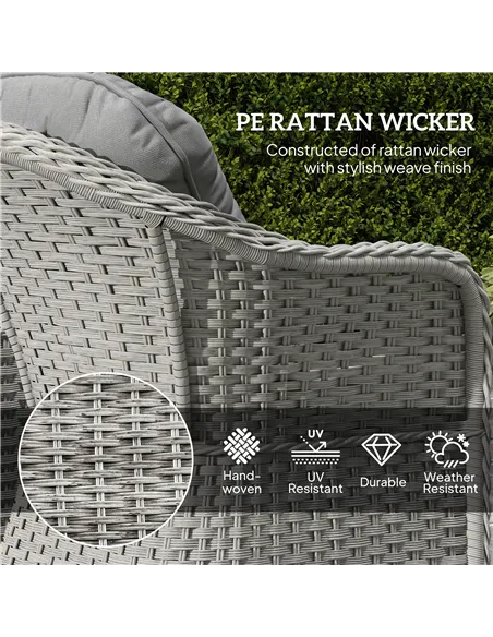 Outsunny Three-Piece Super Padded Rattan Set - Light Grey