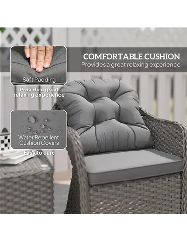 Outsunny Three-Piece Super Padded Rattan Set - Light Grey