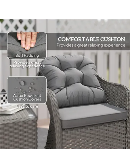 Outsunny Three-Piece Super Padded Rattan Set - Light Grey