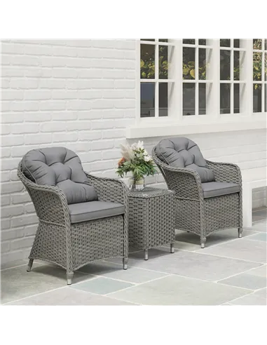 Outsunny Three-Piece Super Padded Rattan Set - Light Grey