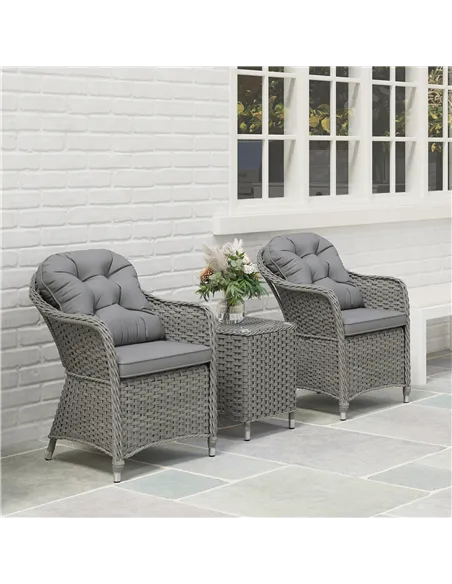 Outsunny Three-Piece Super Padded Rattan Set - Light Grey
