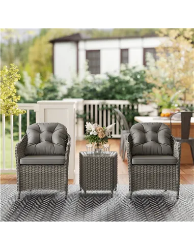 Outsunny Three-Piece Super Padded Rattan Set - Light Grey