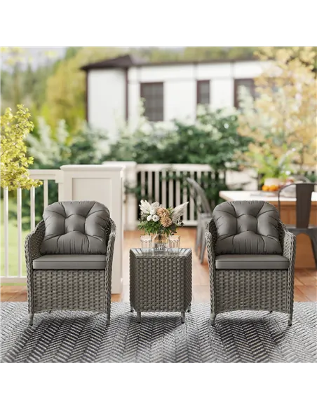 Outsunny Three-Piece Super Padded Rattan Set - Light Grey