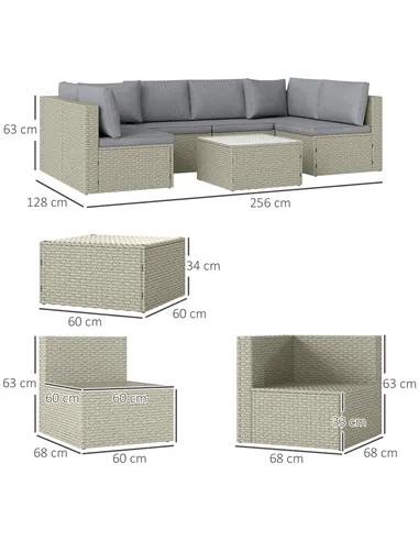 Outsunny Seven-Piece Modular Rattan Set - Light Brown